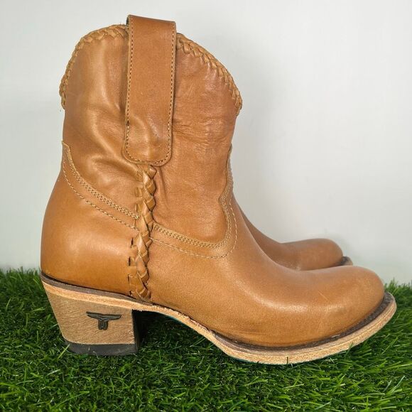 Lane Western Ankle Boots Women’s 6 Cognac Leather Braided Cowboy Made Mexico - Picture 3 of 7